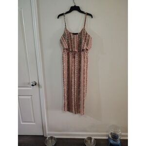 Inner Circle Womens Boho Geometric Stripe Popover Maxi Dress Pink Green Medium